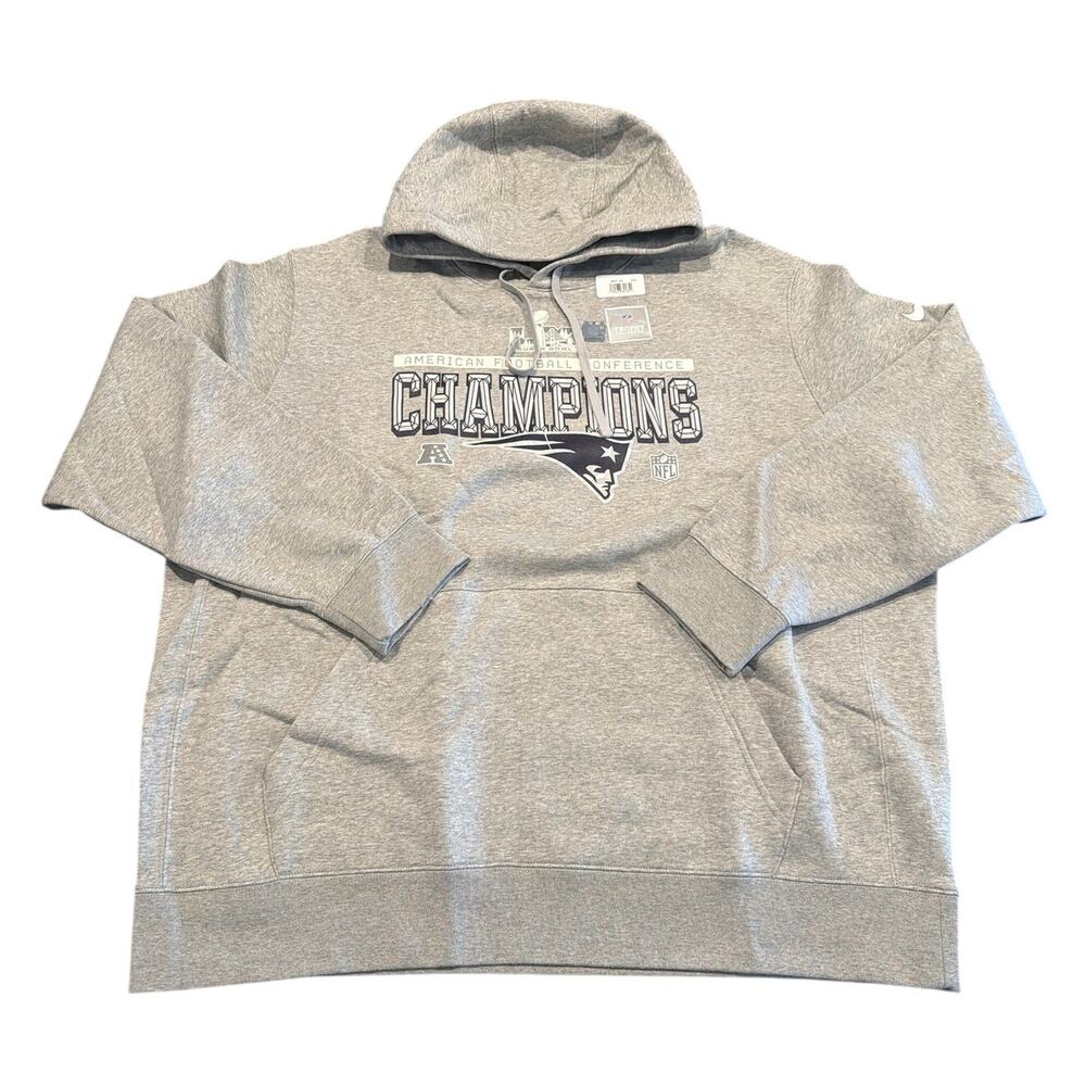 NWT Nike New England Patriots AFC Champions Pullover Hoodie, Gray, Men’s 2XL